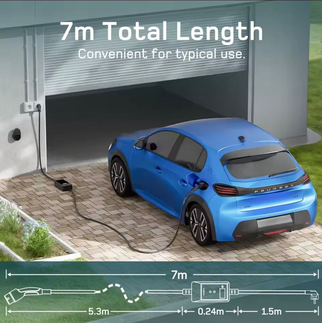 Dé EV Oplader 3.7kW | Schuko | Type 2 | Draagbaar | Instelbaar 6A-16A | 7-25m kabel
