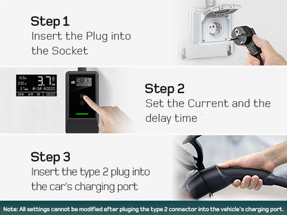 Dé EV Oplader 3.7kW | Schuko | Type 2 | Draagbaar | Instelbaar 6A-16A | 7-25m kabel