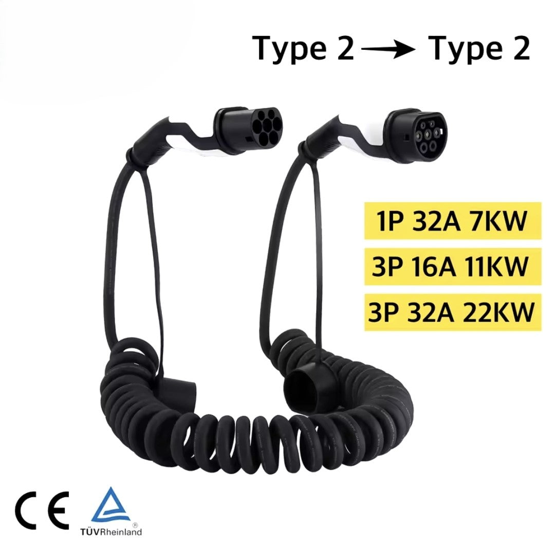 BlackCharge® Flex Laadkabel Type2 naar Type2 Mennekes – 7/11/22kW