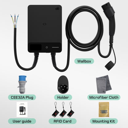 Wallbox Home 7,4 kW – Slimme EV Lader met App & RFID | Type 2 | Zwart/Wit - BlackCharge 5 meter / Zwart