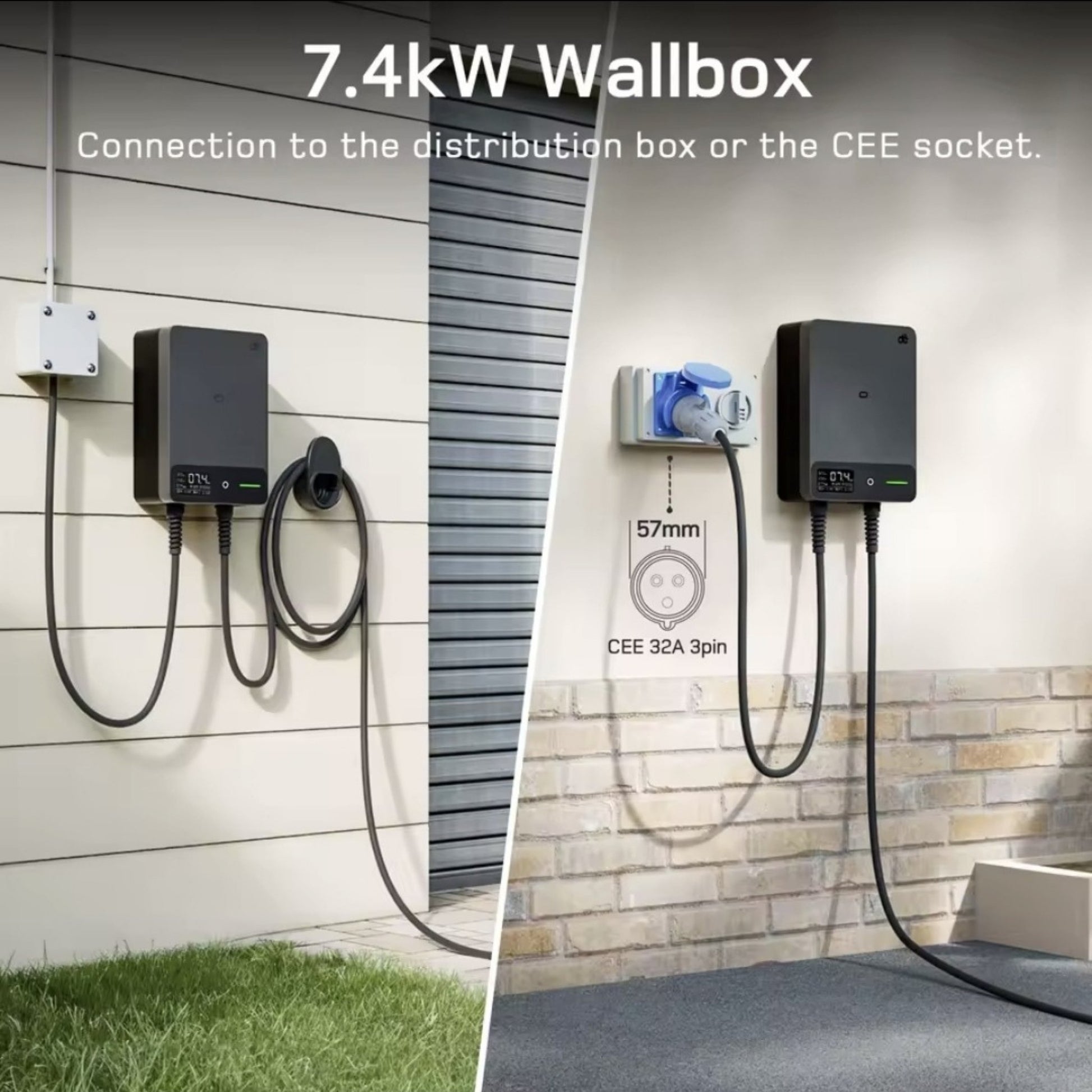 Wallbox Home 7,4 kW – Slimme EV Lader met App & RFID | Type 2 | Zwart/Wit - BlackCharge 5 meter / Zwart