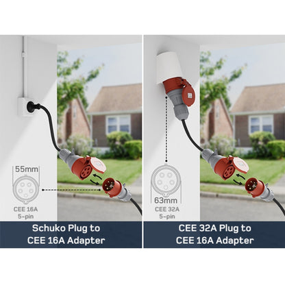 dé® 11kW Mobiele EV Thuislader – Type 2 | 7m–25m | Incl. CEE–Schuko verloop & kabelhouder
